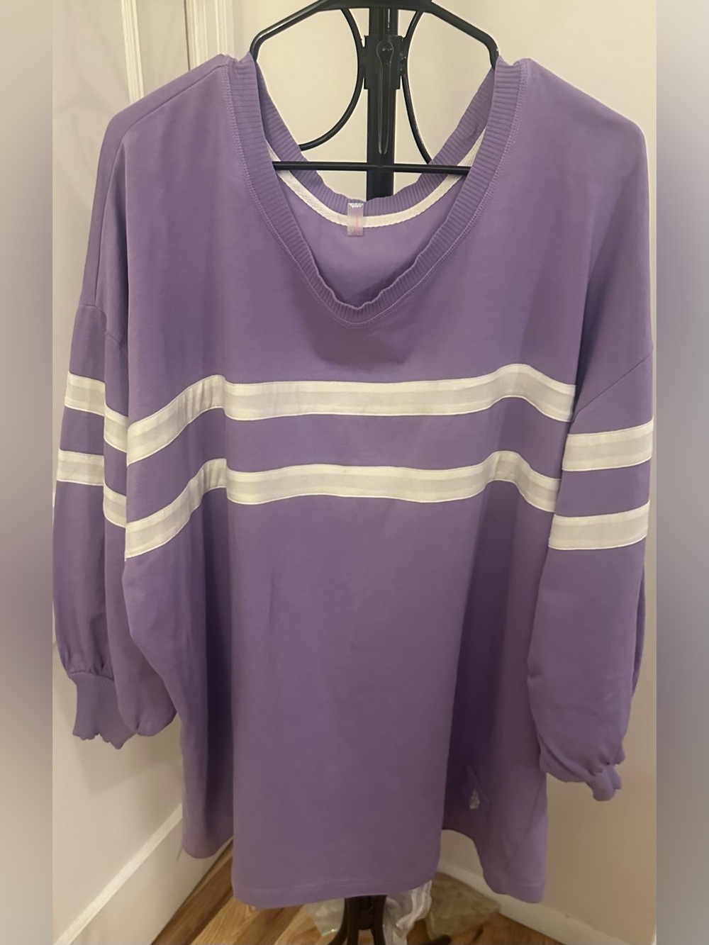 Free People Lavender Oversized Stripe Sweatshirt Size Large